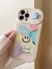 1 pieza Funda protectora suave compatible con iPhone 16 15 Pro Max 14 Pro Max 13 12 Pro 11, con lente de ventana 3D con onda de arcoíris y estrella, a prueba de golpes, resistente al agua y a los arañazos - Celeste - Ver 2