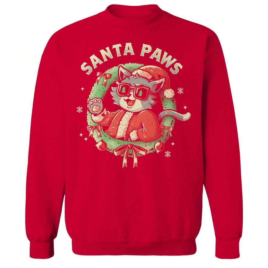 Nearly There Santa Paws By Tobe Fonseca Graphic Red Unisex Cotton Pullover Sweatshirt