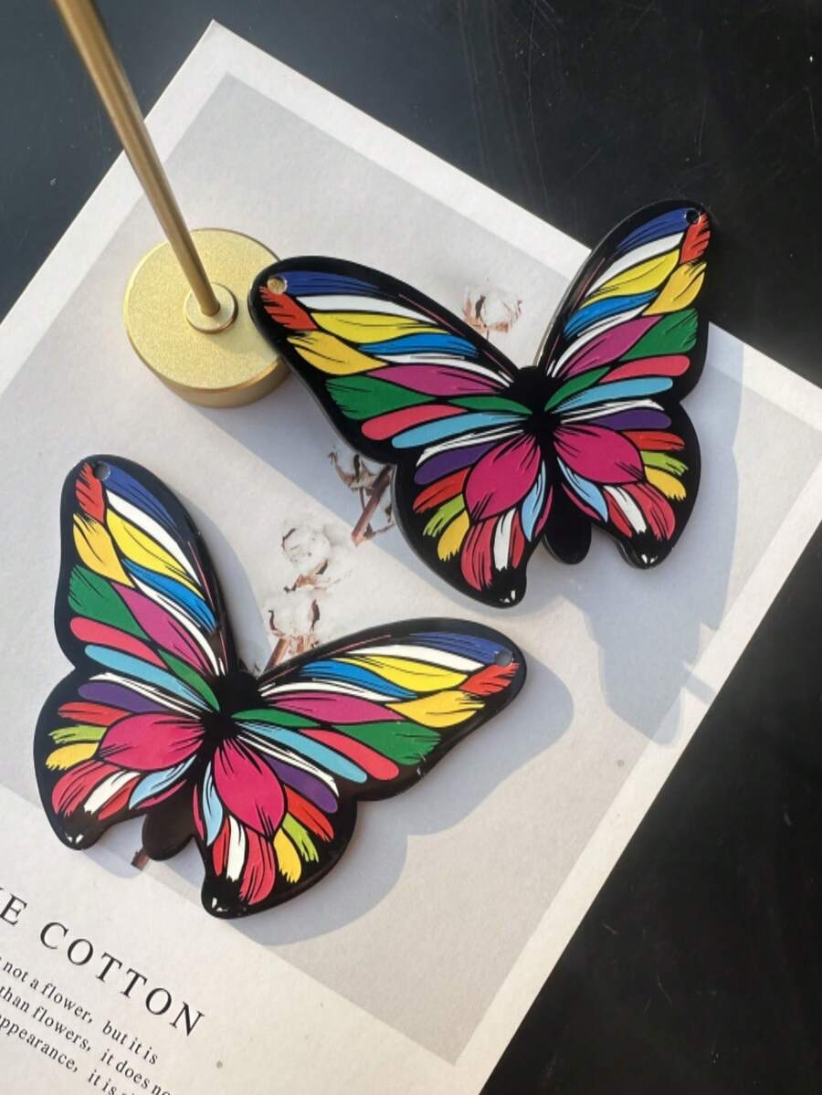 1個清晰多彩的大型亞加力彩繪蝴蝶,diy手工珠寶和配飾製作材料/裝飾,適用於袋子、鑰匙扣、服裝 - 七彩蝴蝶 - 查看 1