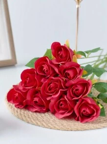 Día De San Valentín 10 Piezas Flores Artificiales De Seda Realistas Ramo De Rosas Con Un Tallo De 45 Cm Para El Día De La Madre Decoración De La Casa Y Bodas - Rojo - Ver 4