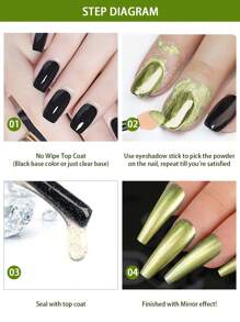 1罐綠色鉻,金屬鏡面效果全息閃粉,附海綿工具,適用於女士美甲裝飾 - 綠色 - 查看 5