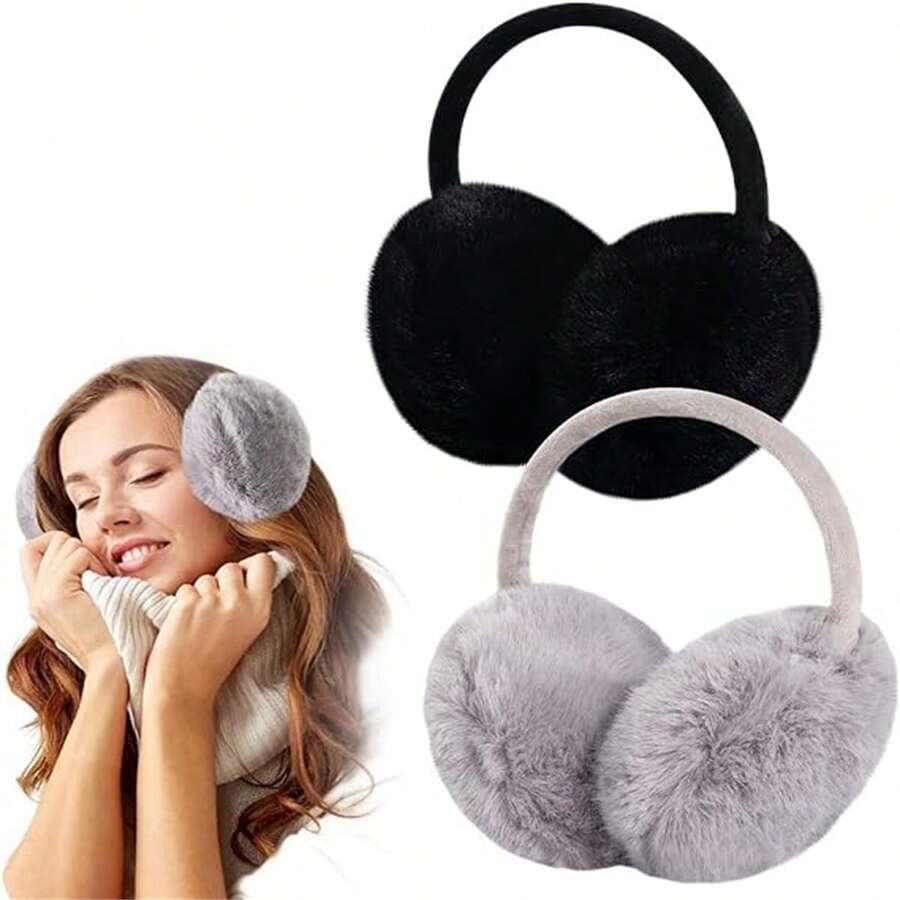 1入組毛絨耳罩,可愛的學生耳套冬季耳罩,黑色
