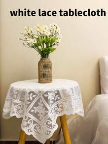 1塊復古桌布套布,背景為蕾絲,法國復古咖啡桌的桌布,輕奢白色蕾絲桌布,ins風格的床頭櫃套布 - 白色 - 查看 2
