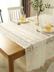 1塊復古桌布套布,背景為蕾絲,法國復古咖啡桌的桌布,輕奢白色蕾絲桌布,ins風格的床頭櫃套布 - 白色 - 查看 6