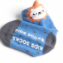 6雙(12只)組合襪,白色熊貓、粉紅狐狸、薑色小熊、藍色獅子、卡其綠條紋恐龍、磚紅小牛新春秋季動物耳朵扁襪,兒童卡通襪,男女寶寶可愛襪子 - 彩色 - 查看 3