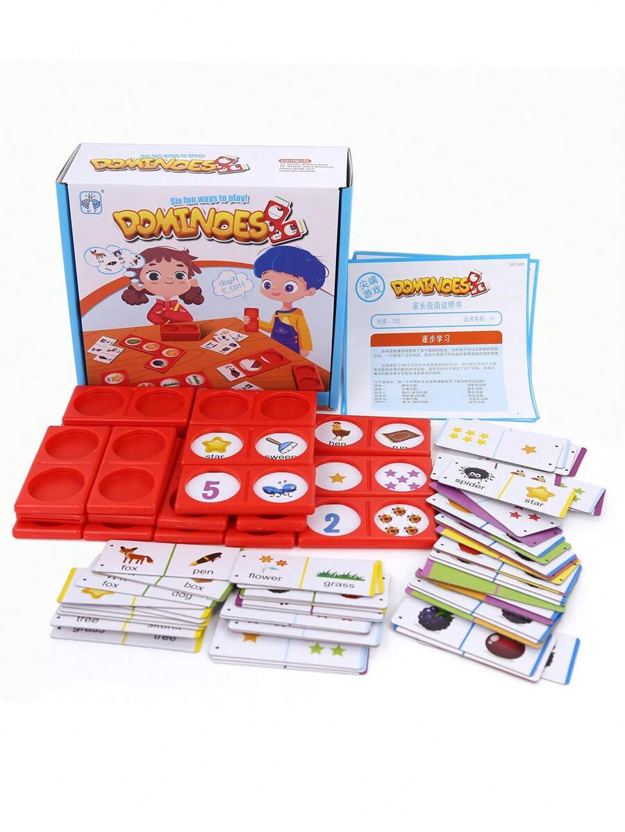 接龍卡牌遊戲,色彩鮮艷的圖像,單詞和計數學習,雙人親子互動拼圖桌面遊戲 - 紅色 - 查看 1