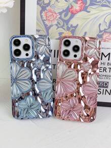 Funda de TPU compatible con iPhone 14, iPhone 14 Pro, iPhone 14 Plus, iPhone 14 Pro Max, iPhone 15, iPhone 15 Pro, iPhone 15 Pro Max, iPhone 16, iPhone 16 Pro, iPhone 16 Plus, iPhone 16 Pro Max con pintura floral 3D, personalidad minimalista vintage plateada con brillo, para el Día de San Valentín de verano