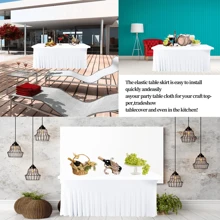 Fani 2 Pack 8FT Spandex Table Skirts For Rectangle Table Stretch Tablecloth Washable Wrinkle Resistant Table Covers And Fitted Table Skirts For Trade Show,Banquet,Restaurant,Party,Events - White - View 6