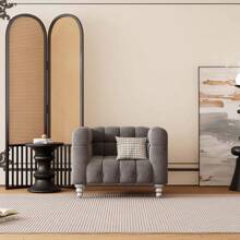 MERAX Modern Sofa Dutch Fleece Upholstered Sofa With Solid Wood Legs, Buttoned Tufted Backrest - 42寸(單)-灰色 - 查看 1