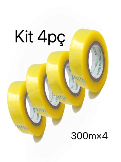 TIGER kit 4pç  Fita Durex Adesiva Larga 300m Transparente Grande