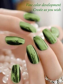 1罐草綠色鉻鋼指甲粉,金屬鏡面效果全息閃粉,附海綿工具,適用於女士聖誕派對美甲裝飾 - 綠色 - 查看 5