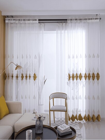 ستارة شفافة مطرزة بطراز أوروبي قديم لغرفة النوم والصالة والشرفة والنافذة قطعة واحدة