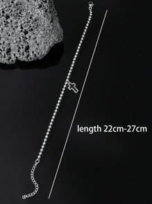 1pc Simple Design Stainless Steel Beaded Chain Foot Bracelet With Cross/heart Pendant For Unisex