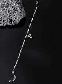 1pc Simple Design Stainless Steel Beaded Chain Foot Bracelet With Cross/heart Pendant For Unisex