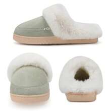 NineCiFun Men and women's home plush lining with suede upper, rubber sole slippers for warmth and comfort, thick sole indoor and outdoor slippers - 綠色 - 查看 5