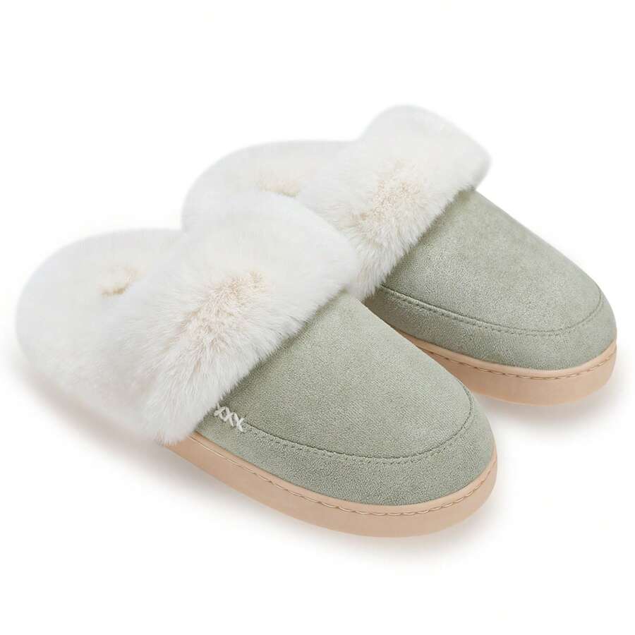 NineCiFun Men and women's home plush lining with suede upper, rubber sole slippers for warmth and comfort, thick sole indoor and outdoor slippers - 綠色 - 查看 1