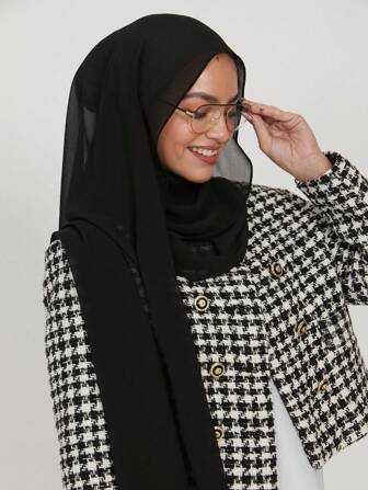 1pc Women's Plain Soft Faux Pearl Chiffon Headscarf For Casual Wear, Suitable For Daily Use In Headband Soft Hijab For Abaya Women Veil