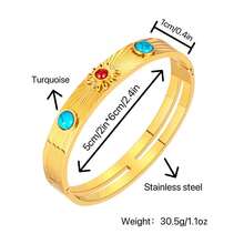 1入組女士仿金屬銀色天然綠松石手環,專屬豪華設計,陽光狀雕花寬袖手鏈,不褪色,日常佩戴和裝飾配件 - 銀色 - 查看 6