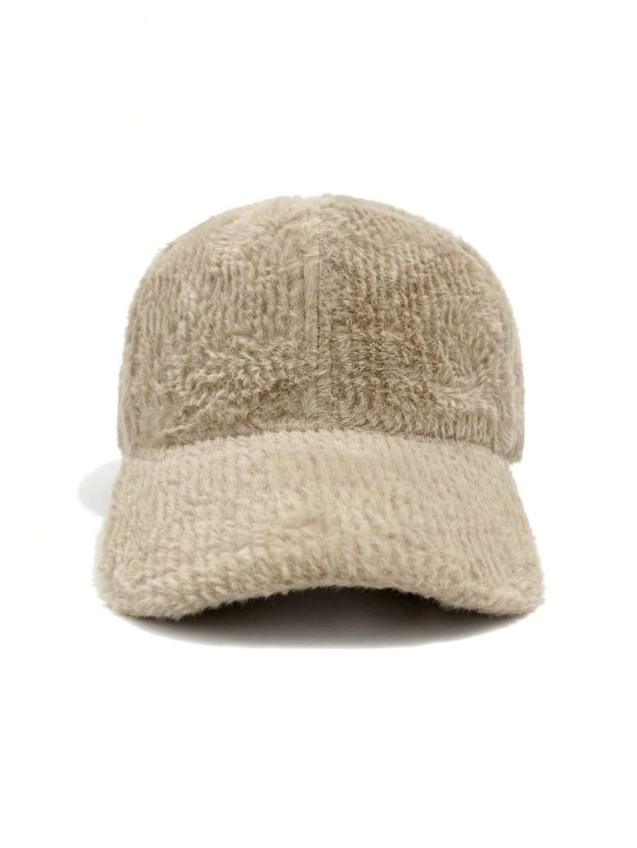 1pc Women's Warm Thermal Lined Knitted Striped Cute Baseball Cap For Daily Wear In Fall/Winter - Khaki - View 1