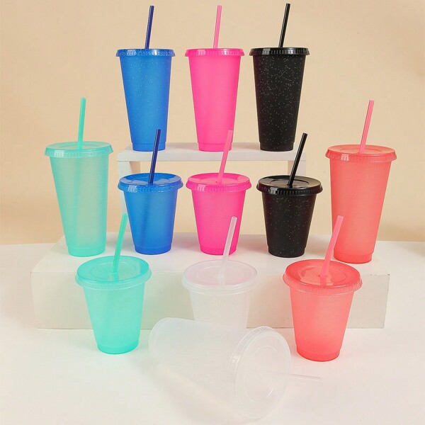 1pc/5pcs/6pcs/10pcs, 710ml/24oz,500ml/16oz Reusable Plastic Cup With Lid And Straw, Reusable Coffee Cup For Hot And Cold Drinks,Suitable For Drinking Water, Milk, Oatmeal, Tea, Juice, Breakfast, Coffee, Beverages, Etc., Suitable For Cafes, Homes, Restaurants, Parties, Dances, Offices, Father's Day Gifts, Mother's Day Gifts, Gifts For Friends, Gifts For Boyfriends And Girlfriends