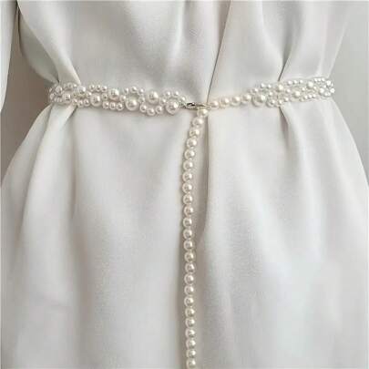 1pc Multi-Layer Pearl Waist Belt Waist Chain, Bridal Wedding Decorative Accessory Halloween