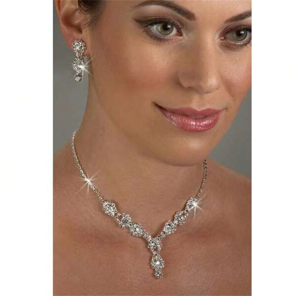 2 Stücke (Halskette + Ohrringe) neuer Brautschmuck, Schmuckset - Silberkristall Halskette, Ohrringe, Armband für Frauen, Hochzeitsaccessoires
