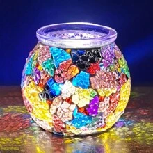 1個手工diy玻璃燭台,附馬賽克花瓶,水晶玻璃led燈泡,適用於家居裝飾、家庭diy玩具,可創意製作卡通禮物和裝飾品 - RTE026 - 查看 1