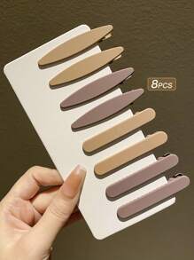 8pcs Women's Milk Tea Brown Simple Alligator Hair Clips For Fringe - Multicolor - View 1