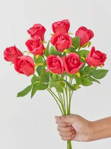 Día De San Valentín 10 Piezas Flores Artificiales De Seda Realistas Ramo De Rosas Con Un Tallo De 45 Cm Para El Día De La Madre Decoración De La Casa Y Bodas - Rojo - Ver 7