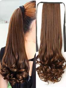 14英寸/18英寸/22英寸合成纤维抽绳马尾夹式假发，适合女性在圣诞节和万圣节佩戴 - 亞麻棕 - 查看 3