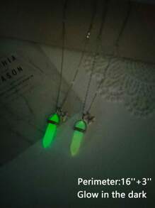 1pc Fashionable Glass & Acrylic & Crystal Pendant Bff Friendship Necklace Set, Suitable For Daily Wear Of Teenage Girls - Luminous crystal BFF metal chain necklace set - View 6