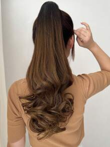 20-22 Inch Long Black Brown Ponytail Wig, Curly Clip-On Ponytail Wig, Natural Looking Synthetic Wig, For Women - Multicolor - View 9