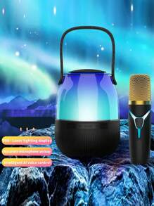 便攜式高功率露營燈無線喇叭,長續航,重低音和7種led燈光氛圍效果,並附帶一個無線麥克風,適用於家庭聚會,派對等等 - 白色 - 查看 2