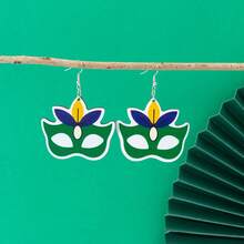 8 Unids/set De Pendientes De Madera Estilo Carnaval Con Diseño De Árbol, Corona, Máscara, Letra Y Enano Morado, Amarillo Y Verde - Multicolor - Ver 5