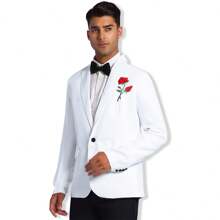 Saco Blazer Caballero Negocios Patrón De Rosas Para Hombre - Blanco - Ver 1