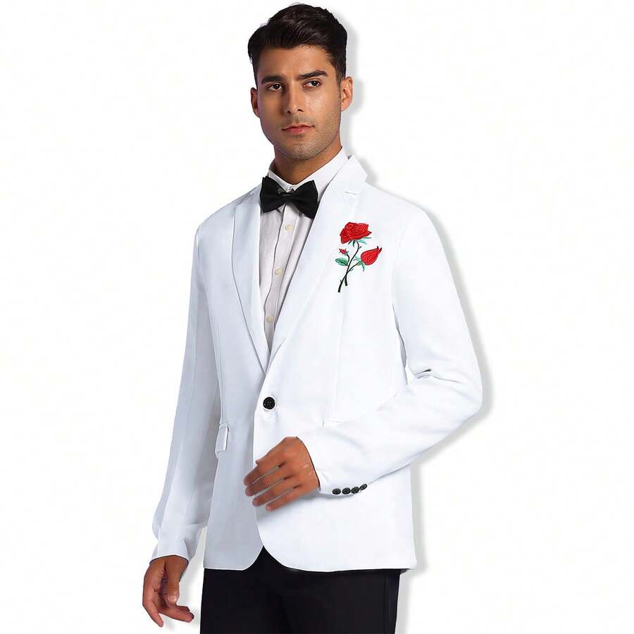 Saco Blazer Caballero Negocios Patrón De Rosas Para Hombre - Blanco - Ver 1