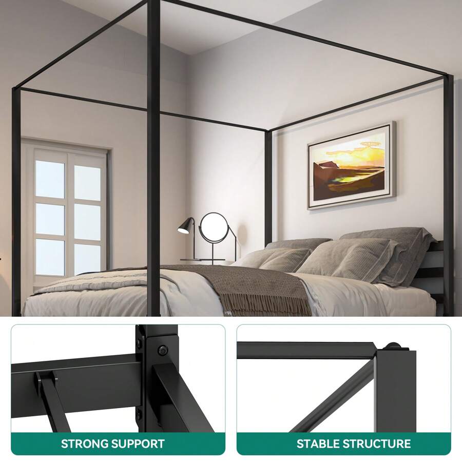 YITAHOME King Size Metal Four Poster Canopy Bed Frame Sturdy Platform
