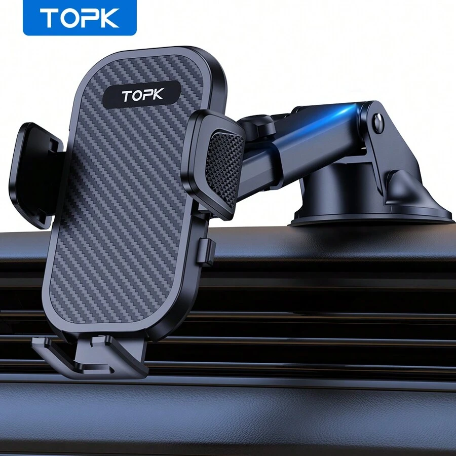 TOPK Phone Holder For Car, Cell Phone Mount For Car Dashboard Windshield Compatible With IPhone Android Smartphones