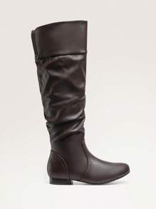 女士黑色及膝秋季拉上天氣靴，優雅時尚的經典靴款 - 棕色 - 查看 5