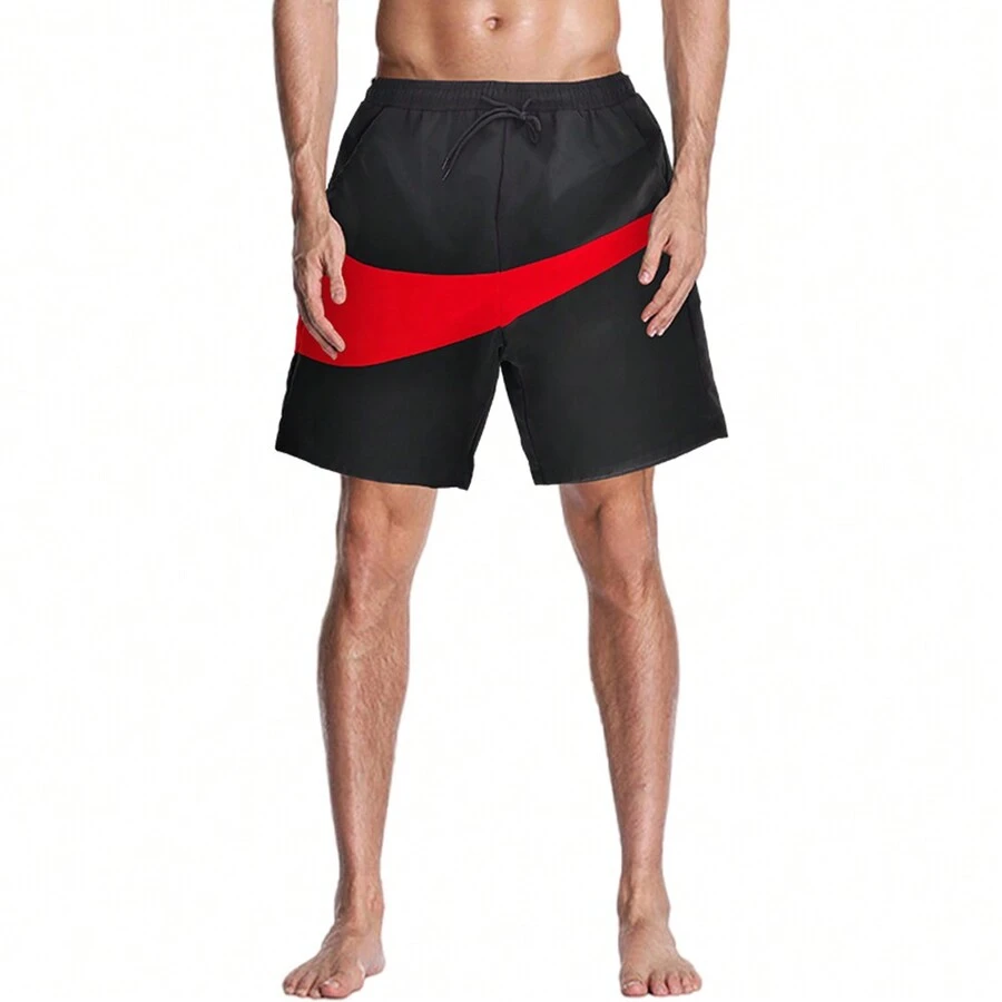 Short Elástico Deportivo Con Estampado De cintura Con Cordón Para Hombre - Rojo - Ver 1