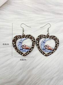 一对复古亚克力个性化长款吊坠耳环，心形镂空，花朵蘑菇图案，动物造型（猫、兔子、蝴蝶），女士情人节礼物 - 彩色 - 查看 5