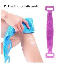 1pc Silicone Long Scrubbing Bath Towel With Back Massage Nodes, Convenient Bathing Tool - Purple - View 2