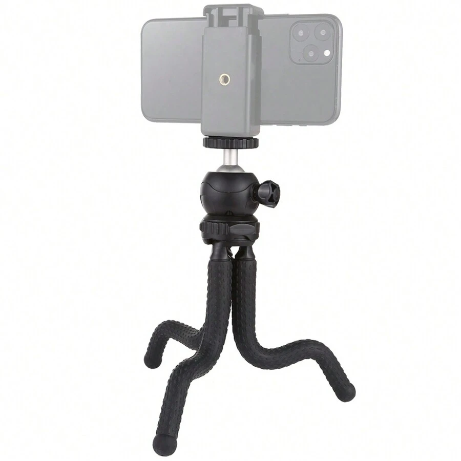 PULUZ Mini Octopus Flexible Phone Tripod, Portable And Flexible Adjustable Cell Phone Stand Holder With Ball Head Compatible With IPhone Android Phone Compact Digital Camera Sports Camera Black - Black - View 1