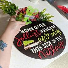 1 件聖誕木門標誌,家庭歡迎木標牌,木製有趣門衣架有趣前門標誌朋友禮物前門裝飾