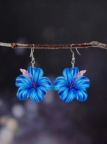 1 對女時尚壓克力雙面印花花卉耳環,適合派對 - 彩色 - 查看 3