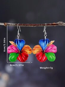 1 對女時尚壓克力雙面印花花卉耳環,適合派對 - 彩色 - 查看 2