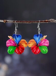 1 對女時尚壓克力雙面印花花卉耳環,適合派對 - 彩色 - 查看 1