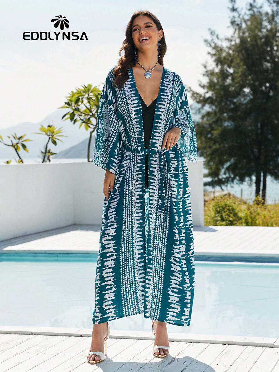 Japanese Style Long Kimono With Belt Lounge Wear Dress