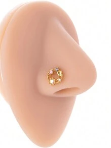 1 件時尚不銹鋼微鑲嵌水鑽圓形蝴蝶鼻釘 - 銀色 - 查看 3