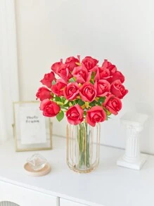 Día De San Valentín 10 Piezas Flores Artificiales De Seda Realistas Ramo De Rosas Con Un Tallo De 45 Cm Para El Día De La Madre Decoración De La Casa Y Bodas - Rojo - Ver 5